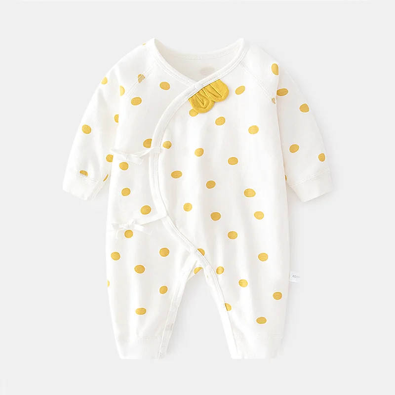 Baby Jumpsuit Newborn Baby Polka Dot Pure Cotton Boneless Ha Spring and Autumn Clothes Newborn Ears Boys and Girls Romper