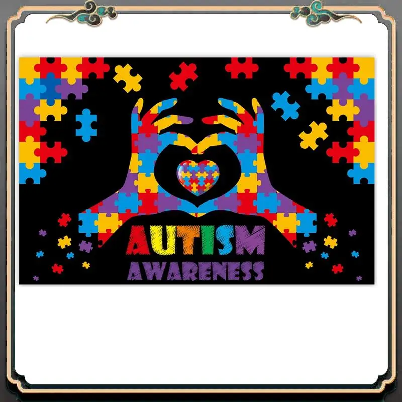 

Reliable-180X115cm Photography Background Fabric World Autism Day Banner Background Puzzle Party Scene Setting Background Fabric