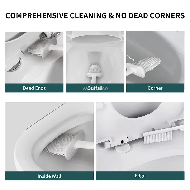 Wall Hanging Toilet Brush with Holder Long Handled Silicone Toilet Brush Soft Bristles WC Cleaning Brush Bathroom Accessories view 5