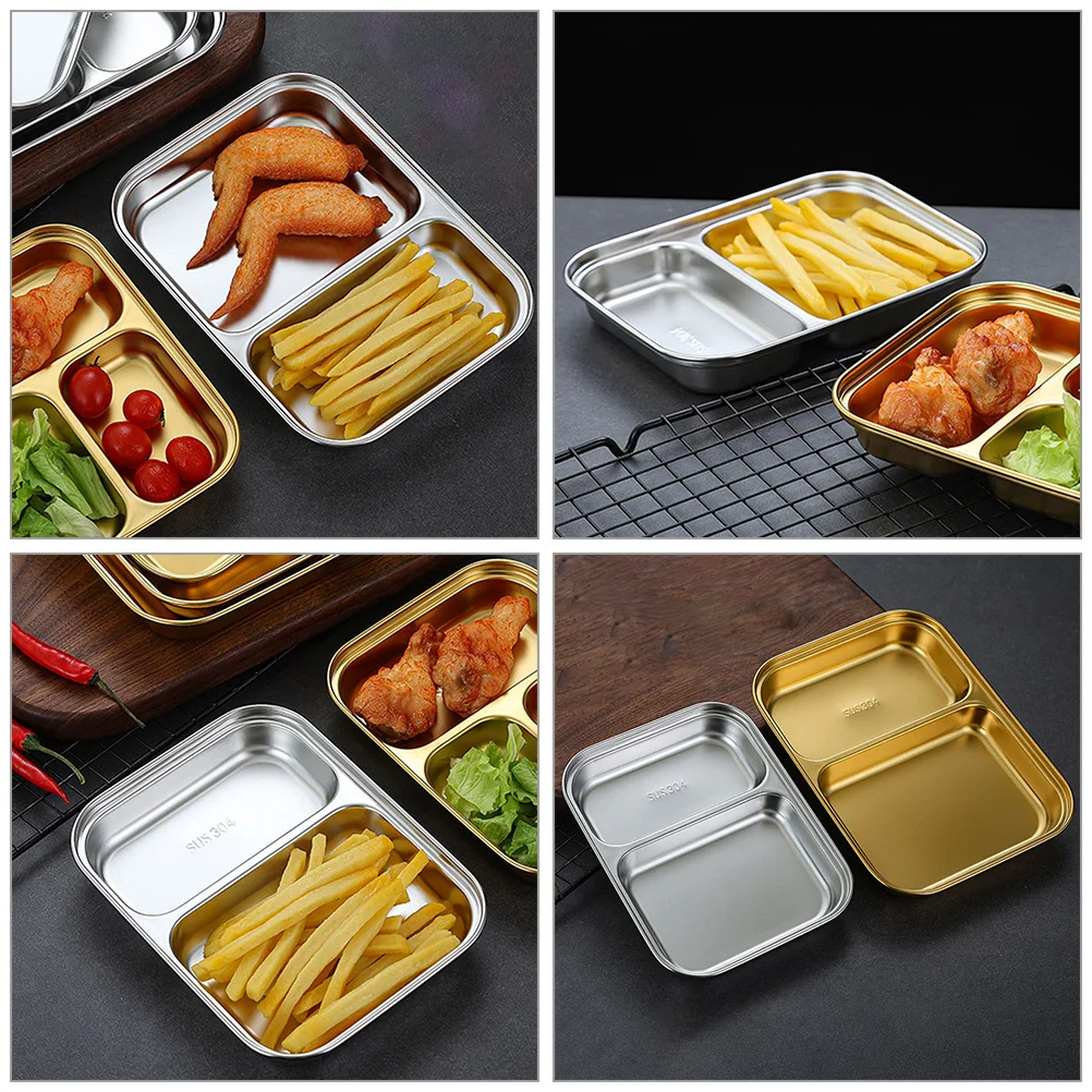 

Divided Serving Dish Stainless Steel 2 Sections Small Size Compact Portable Snack Box Sauce Tray Separated Seasoning