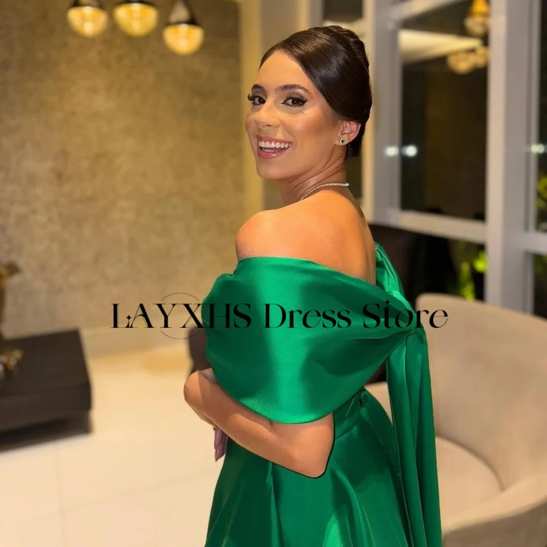LAYXHS-vestidos de noche elegantes con lazo verde, vestidos de fiesta plisados con hombros descubiertos, vestidos de graduación personalizados