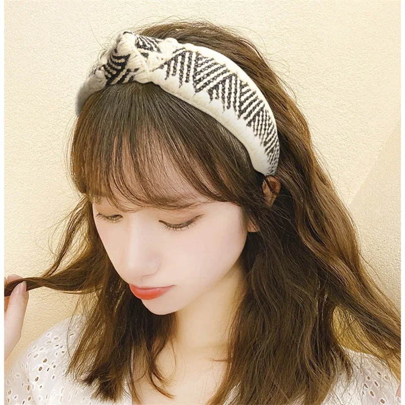 Fashion Headband Women Hair Bands Broadside Wool Raffia Cross Knot Headbands Girls Hair Band Hair Accessories Headwear 2021 New