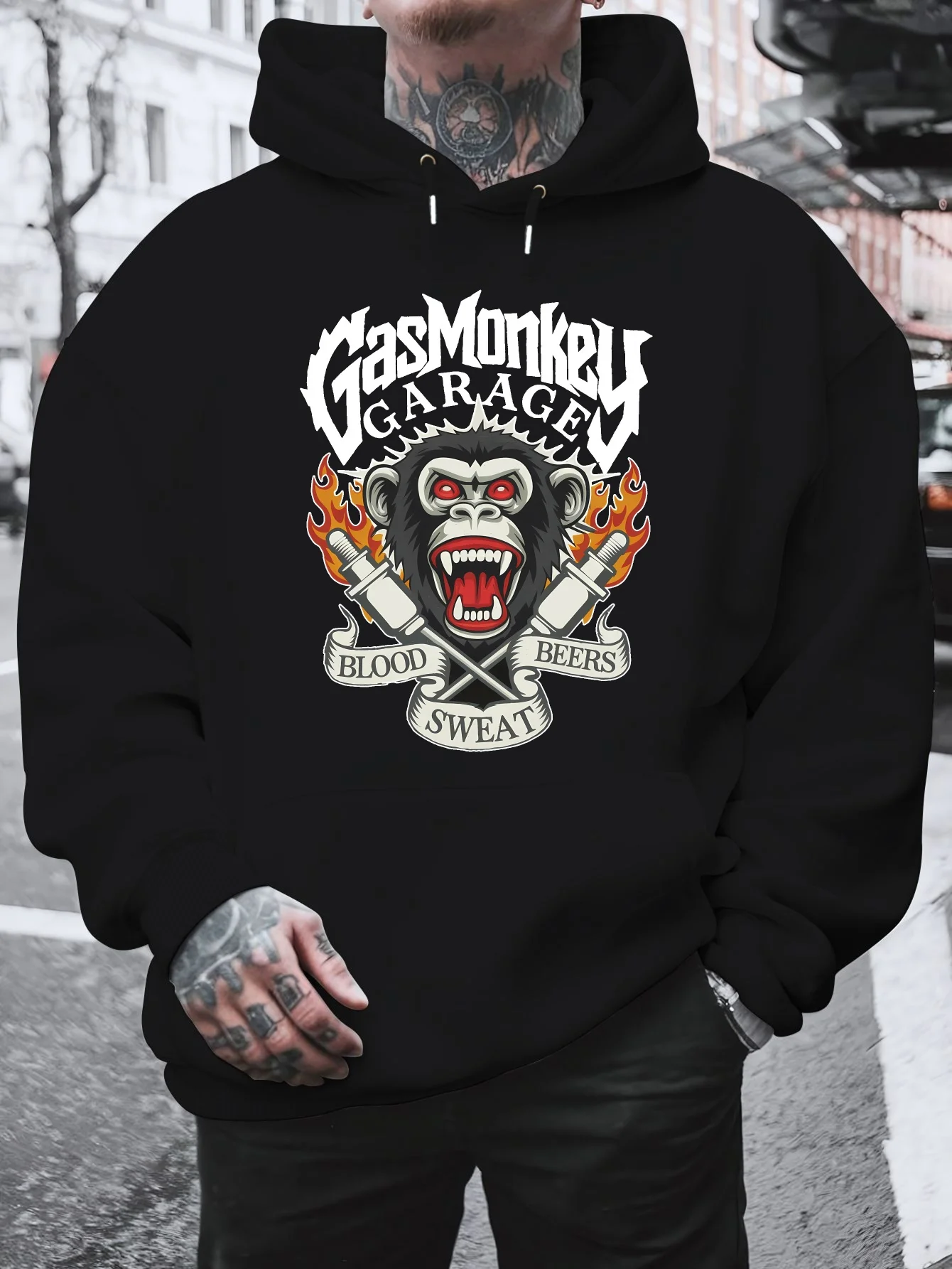 

Толстовка Top Pick Gas Monkey Garage — плюш 2024, жирный принт, осень-зима, большие размеры