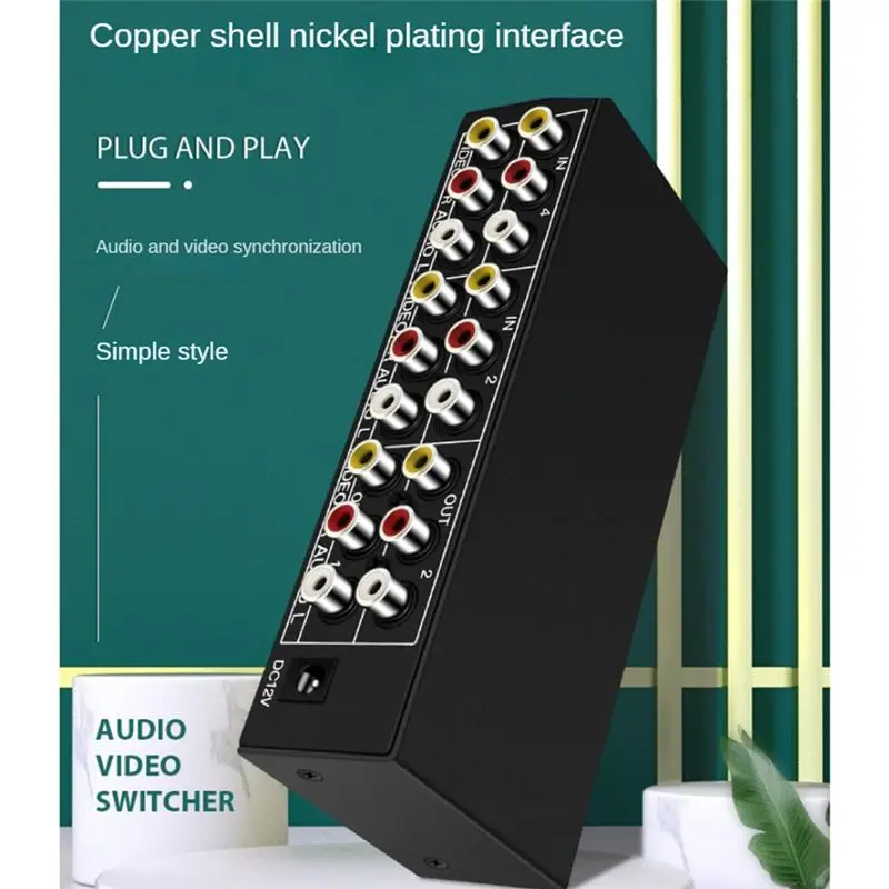 Stylish-4 In 2 Out Analog Video C-VBS RCA AV Splitter Switch 4X2 With Remote For DVD TV EU Plug