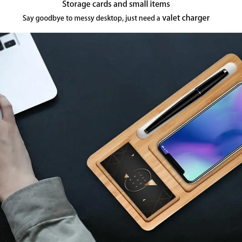 Valet Tray with Wireless Charger 10W Valet Charging Station Phone Charging Station Organizer Holder Wireless Charging Station