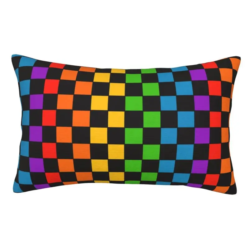 Custom Rainbow Checkerboard Checked Pattern Cushion Cover 75cm x 50cm Soft Throw Pillow Case for Bed Sofa Rectangle Pillowcase