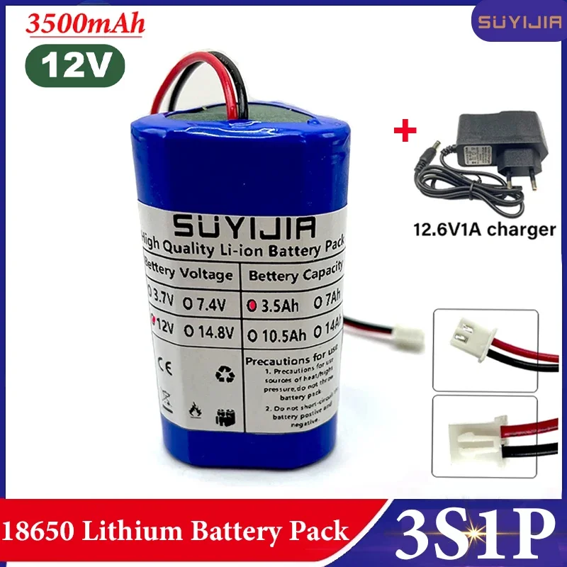 18650 3S1P 3500mAh Rechargeable Lithium Battery Pack 12V 3A Built-in BMS for Bluetooth Speaker Flashlight GPS Fascial Gun