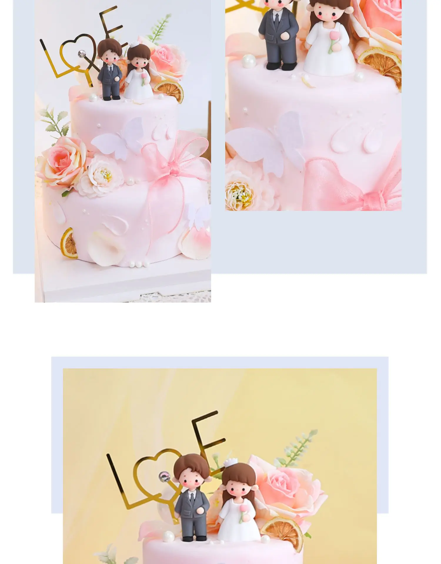 Hochzeitstorten-Topper aus PVC, Bräutigam und Braut, Puppenfigur, elegantes Design für Verlobung, Valentinstag, Partyzubehör-Set – Detail 2