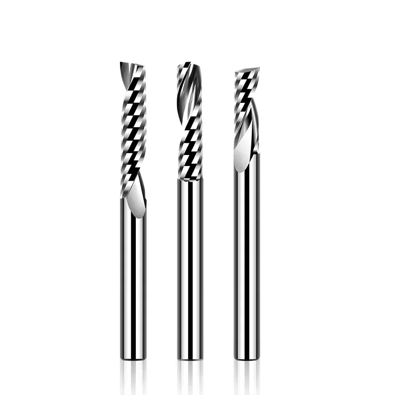 1PC Single Flute Spiral End Mill Carbide Alloy Milling Cutter For Acrylic Density Board Cutting 1.0MM 1.5MM 2.0MM 2.5MM