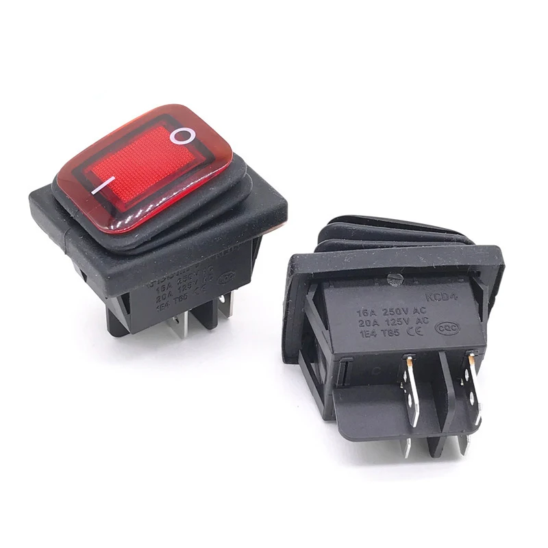 2Pcs 4 Pin Boat Marine Waterproof On Off DPST Rocker Switch Toggle Switch 16A Heavy Duty 250V LED