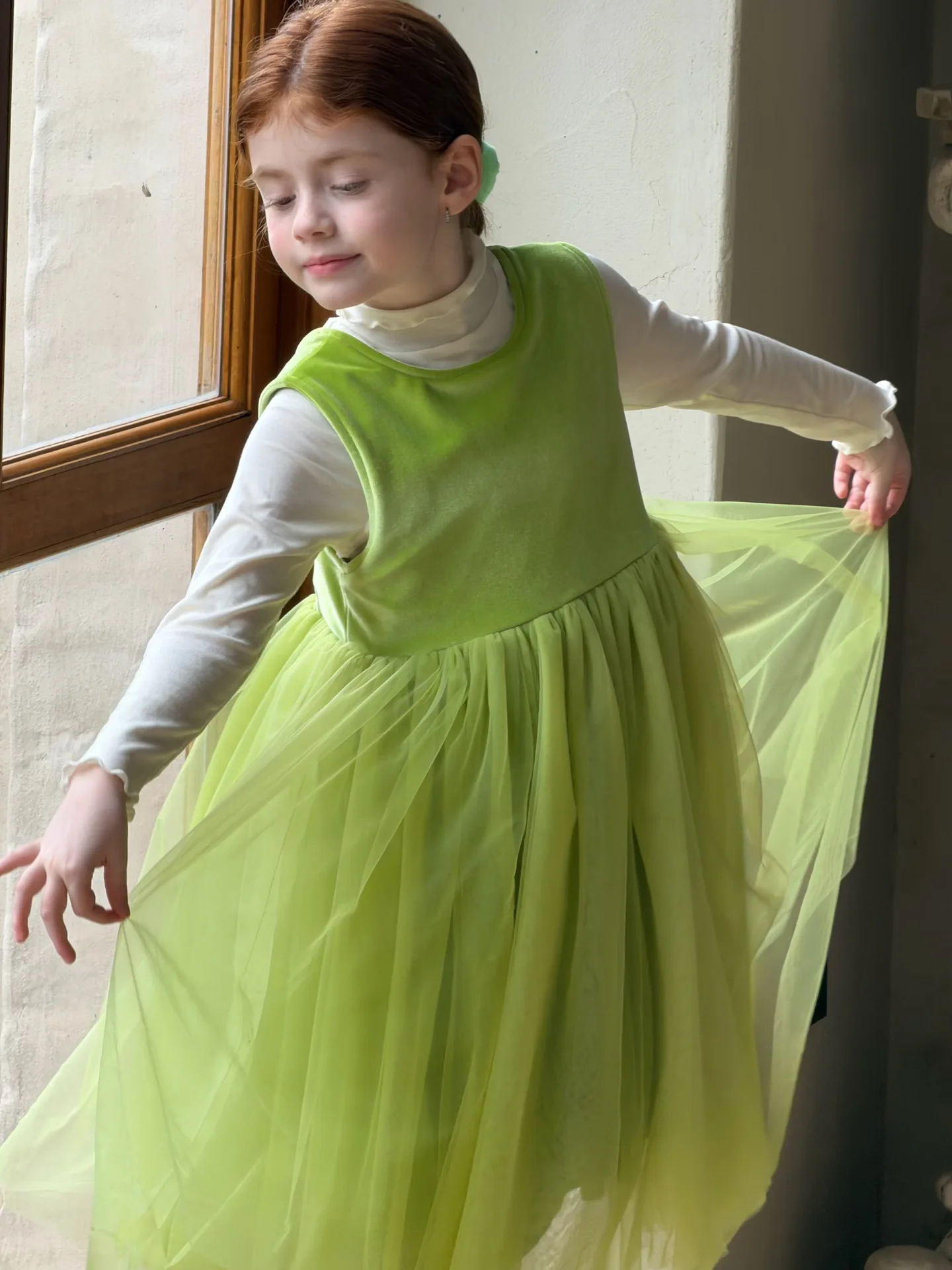 Girls Dress 2026 Spring and Autumn New Children's Clothing Korean Style Girl Baby Temperament Velvet Mesh Princess Dress