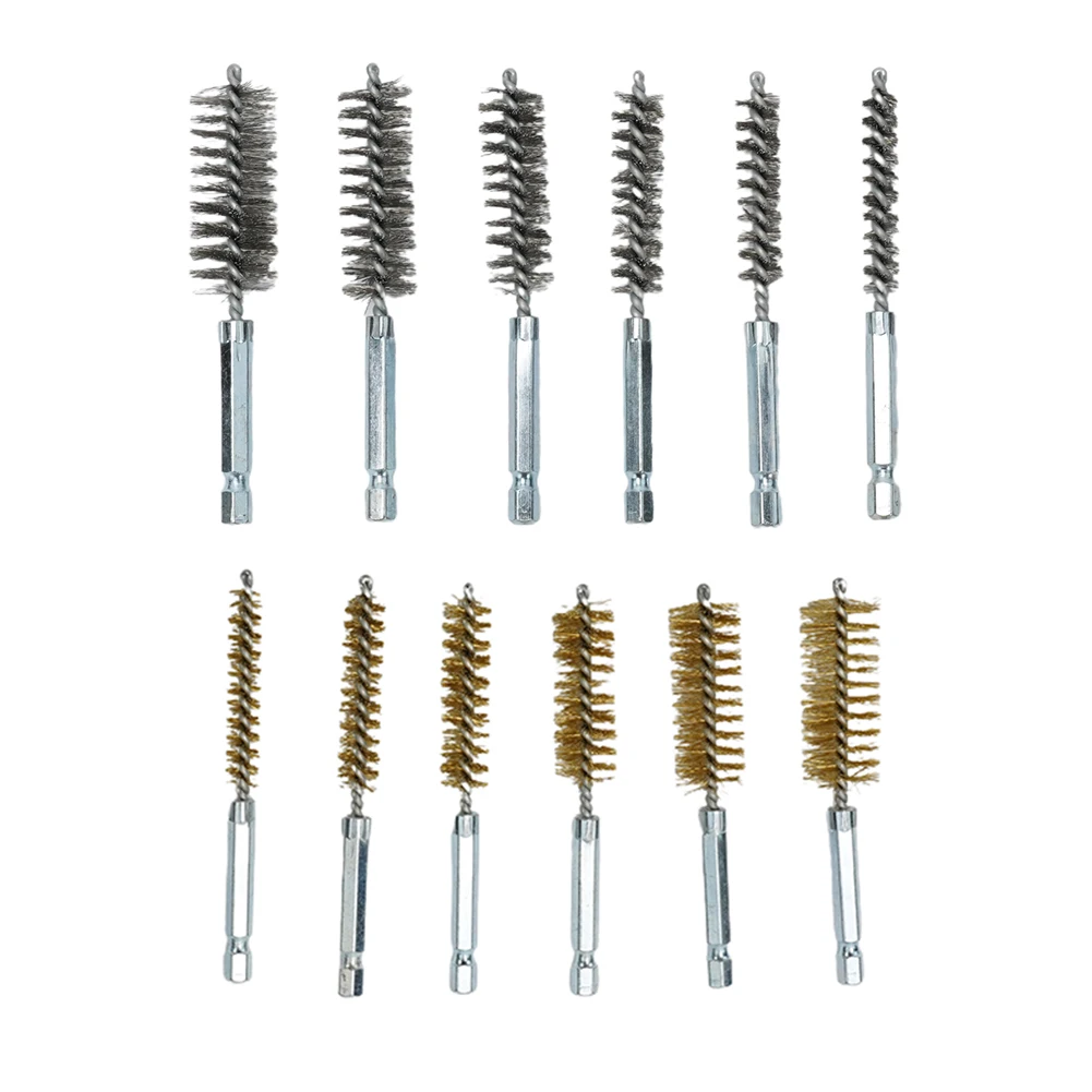 

12 Pcs Drill Brush Wire Bore Stainless Steel Copper Brush 8 10 12 15 17 19mm For Cleaning Rust Removal Power Drill Impact Driver