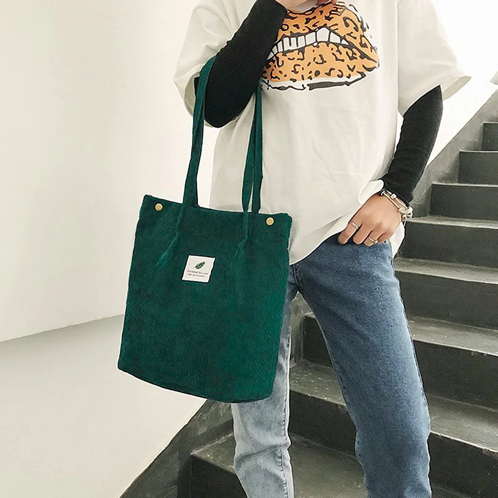 Bolsa de ombro feminina de veludo macio, bolsas reutilizáveis para meninas, bolsas pequenas e grandes compradoras, armazenamento ambiental