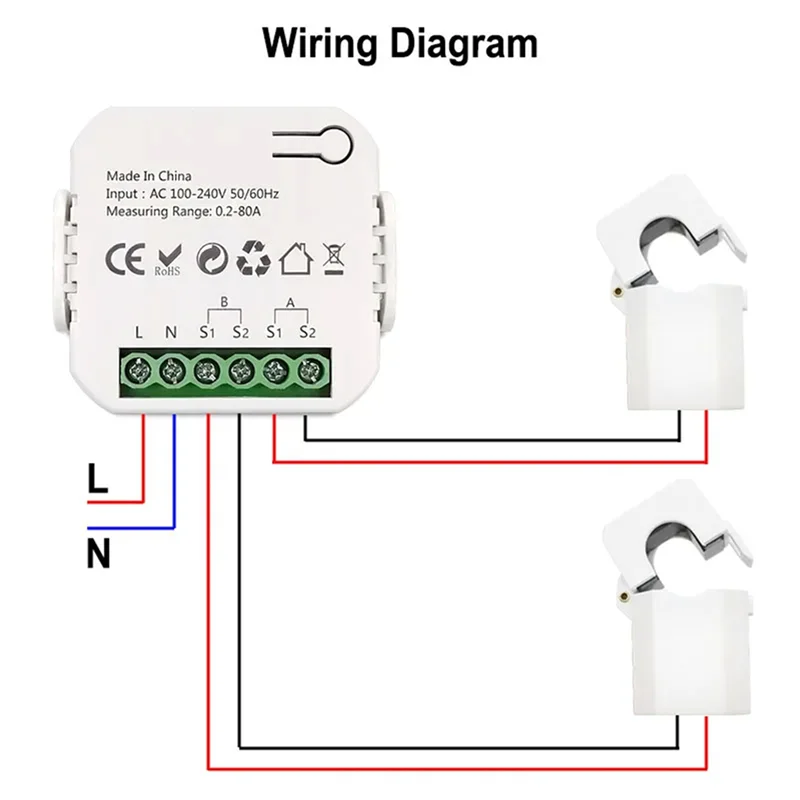 

Y19A 2X Tuya Smart Life Zigbee счетчик энергии двунаправленный 2-канальный с зажимом CT App Monitor Солнечная энергия, 80A, 110 В 240 В переменного тока