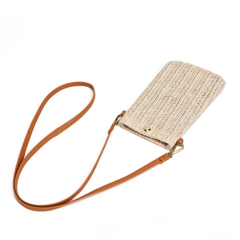 Wallet Women Diagonal Straw Woven Mobile Phone Clutch Bag Ladies Purse Summer Beach Travel Female Mini Purse Card Holder