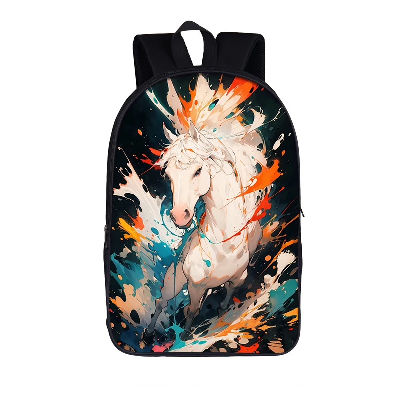 Cool Paint Splatter Animal Print Backpack Watercolor Wolf Tiger Horse School Bags for Kids Bookbag Laptop Daypack Rucksacks Gift