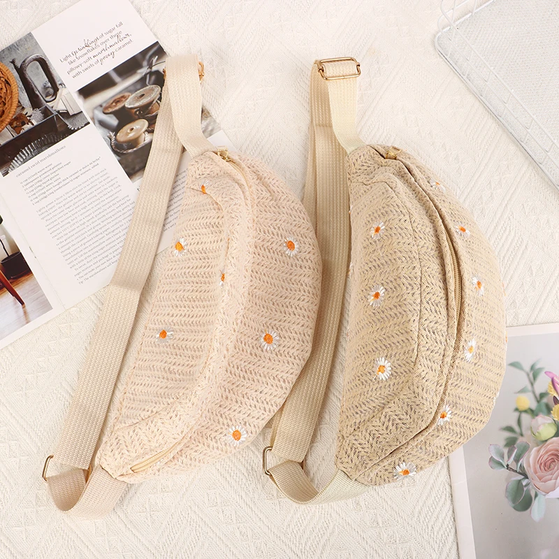 Women's Waist Bag Straw Woven Ladies Shoulder Crossbody Bags For Women Summer Fanny Pack Phone Female Chest Bag