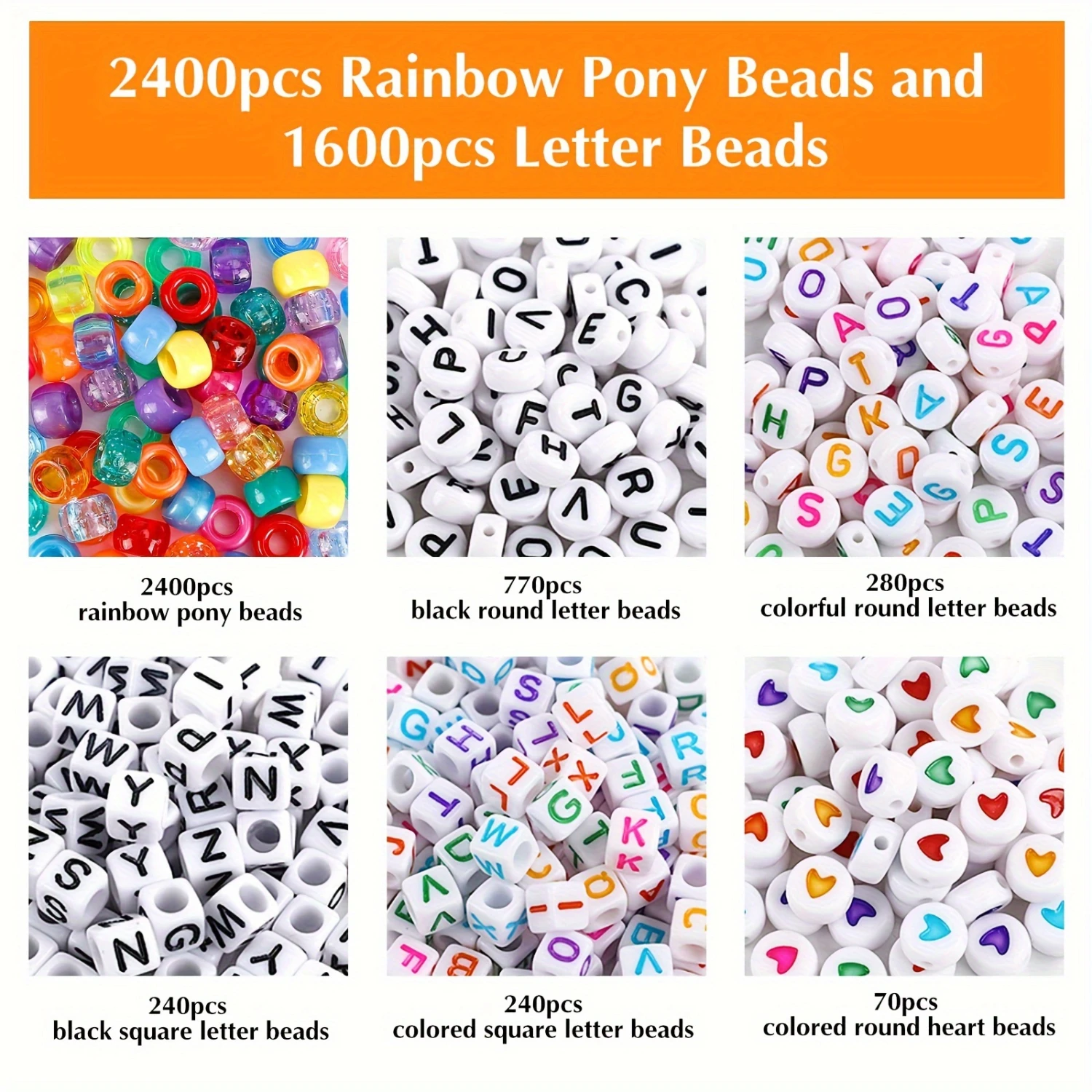 4000pcs Pony Beads Kit, 2400pcs  Kandi Beads and 1600pcs Letter Beads, 24 Colors Plastic Craft Beads Bulk for Bracelets Jewelry 