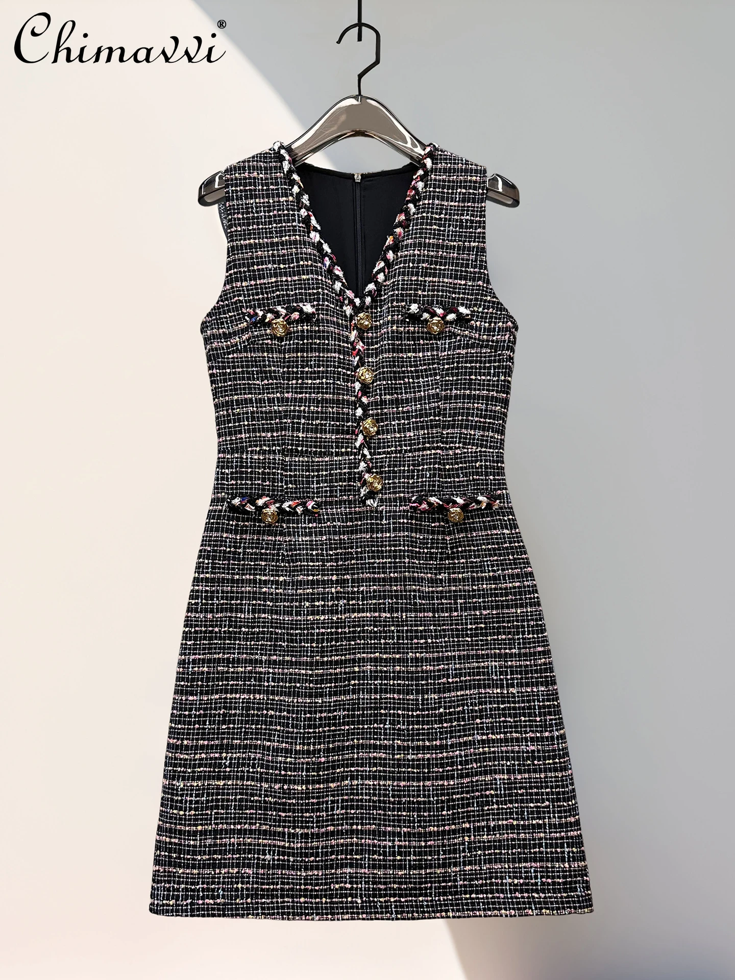 

Spring and Autumn New Women's Fashion Colorful V-Neck Sleeveless Vest Dress Elegant Slim Fit Socialite Commuter Ladies Dresses