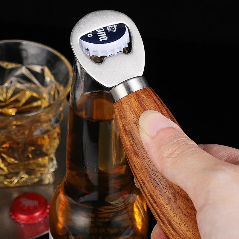 

120Pcs/Lot Beer Bottle Opener 304 Stainless Steel Bottle Lifting Device Household Restaurant Rosewood Wooden Handle