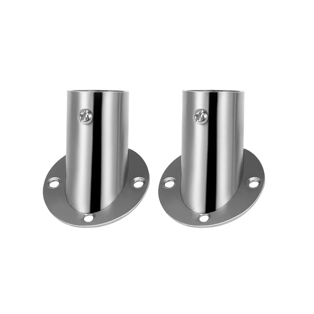 Set of 2 Stainless Steel Closet Rod Support Brackets with Adjustable Angle Flange Base for Reliable Curtain and Rod Stability