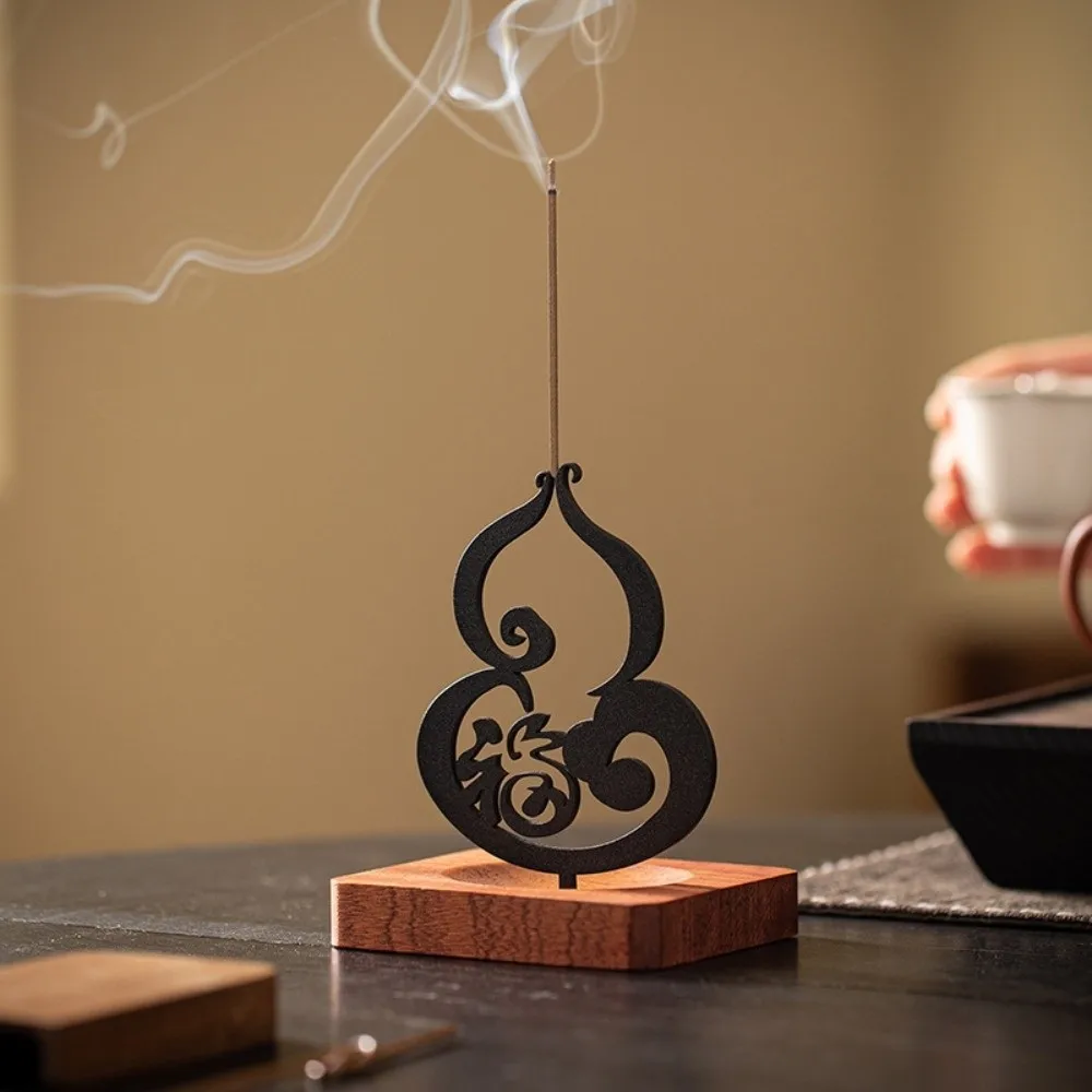 Gourd Incense Burner Mosquito Incense Plate Holder FU Character Lucky Words Anti-Ash Design Sandalwood Storage Rack Wooden