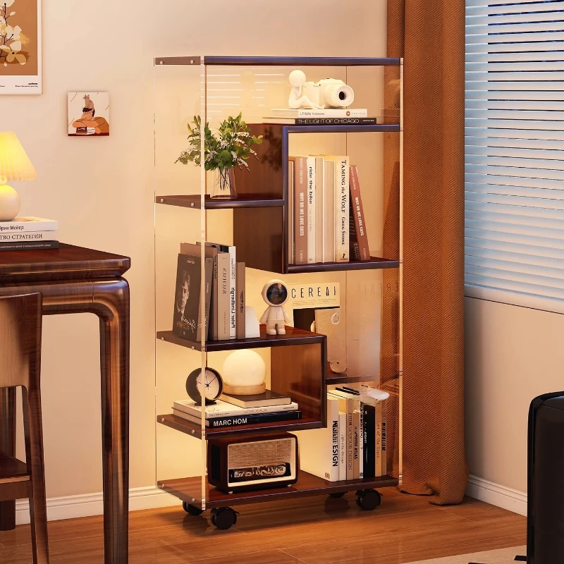 Rotating bookshelf 360-degree solid wood bookcase Student storage cabinet Movable floor-to-ceiling multi-layer shelf
