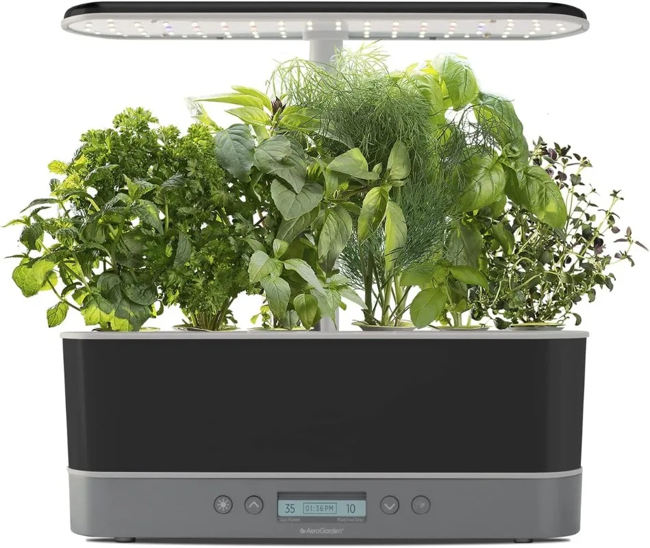 

AeroGarden Harvest Elite Slim Indoor Garden Hydroponic System с семейным семейством растений и набор трав, вмещает до 6 подставок, платина