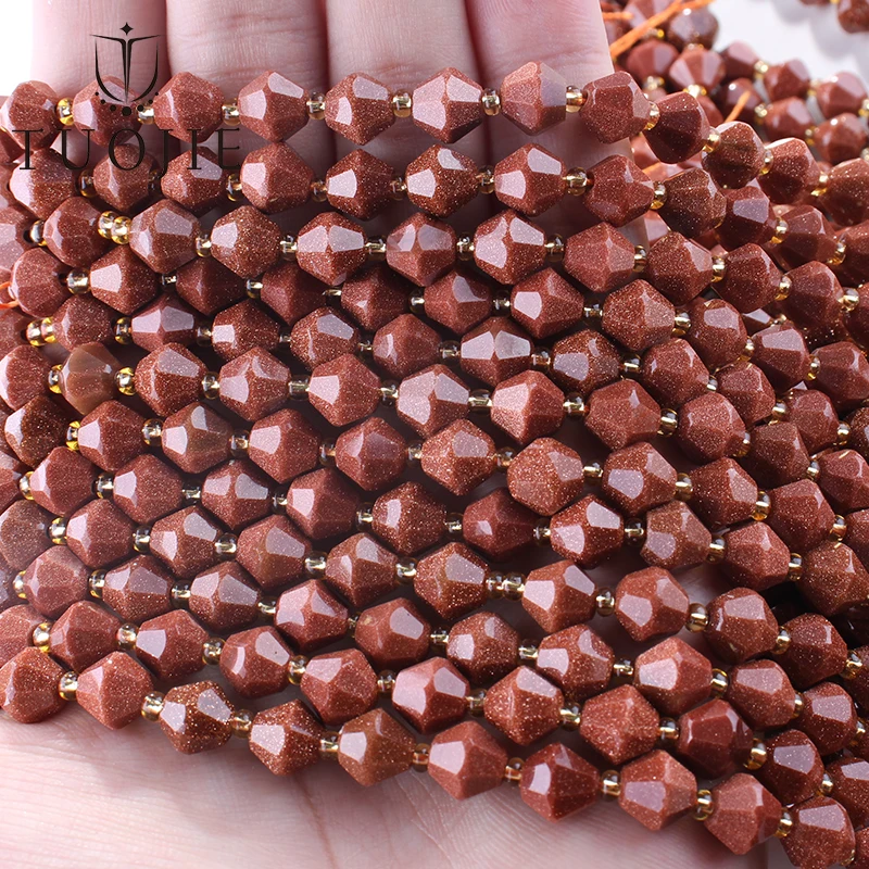 

TUO JIE Natural 8mm Faceted Rhombus Gemstone Beads Natural Golden Blue Green Sandstone Loose Stone Beads for Jewelry Making 15"