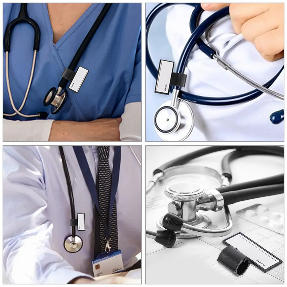 

5Pcs Stethoscope Name Holders Two Sided Writeable Tags Reliable Plastic Id Clips for Staff Compact Size Lightweight