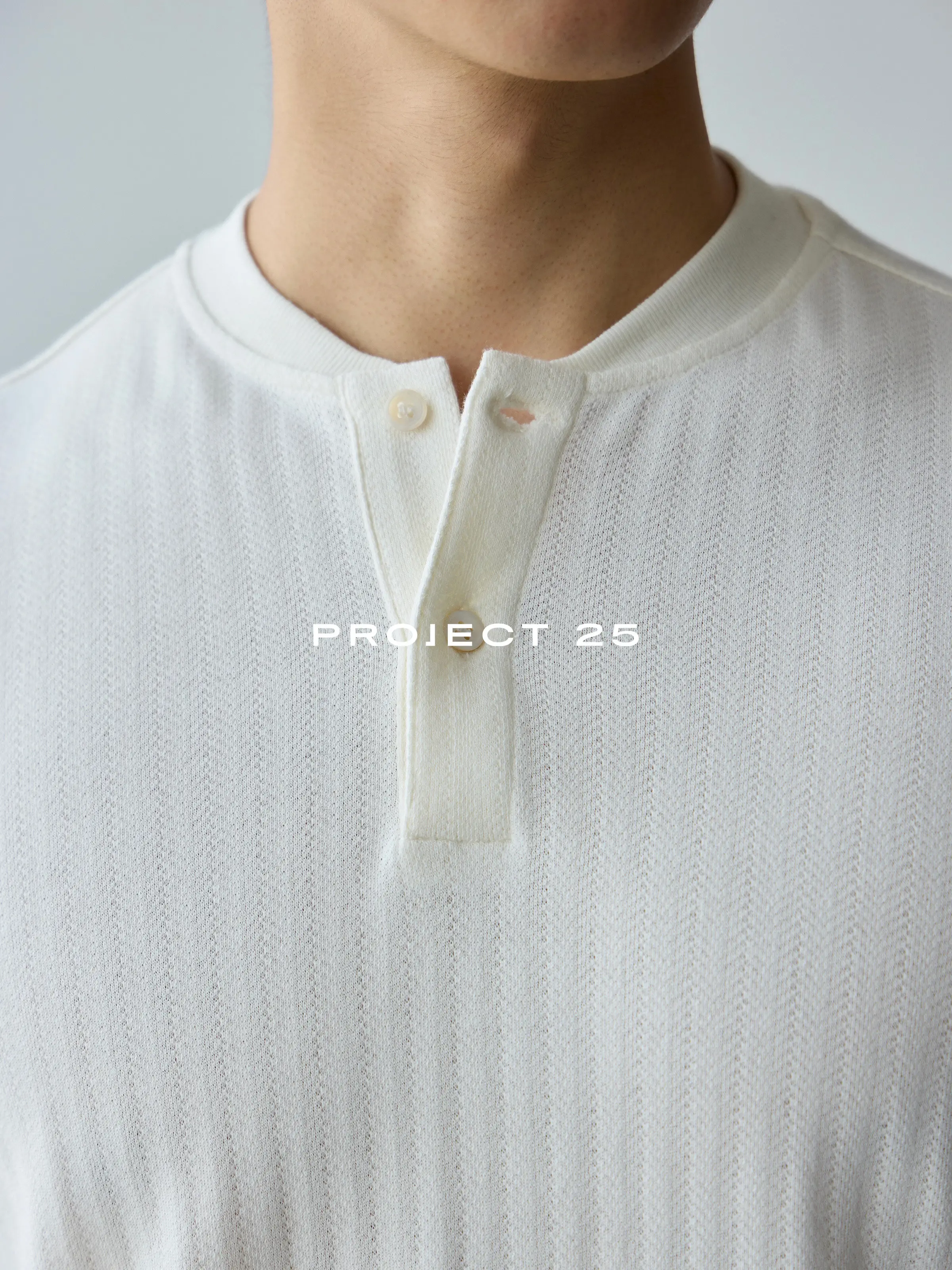 PROJECT 25 Men Australian Wool Modal Henley Neck Long Sleeve T‑Shirt Old Money Jacquard Texture Casual Tee Tops