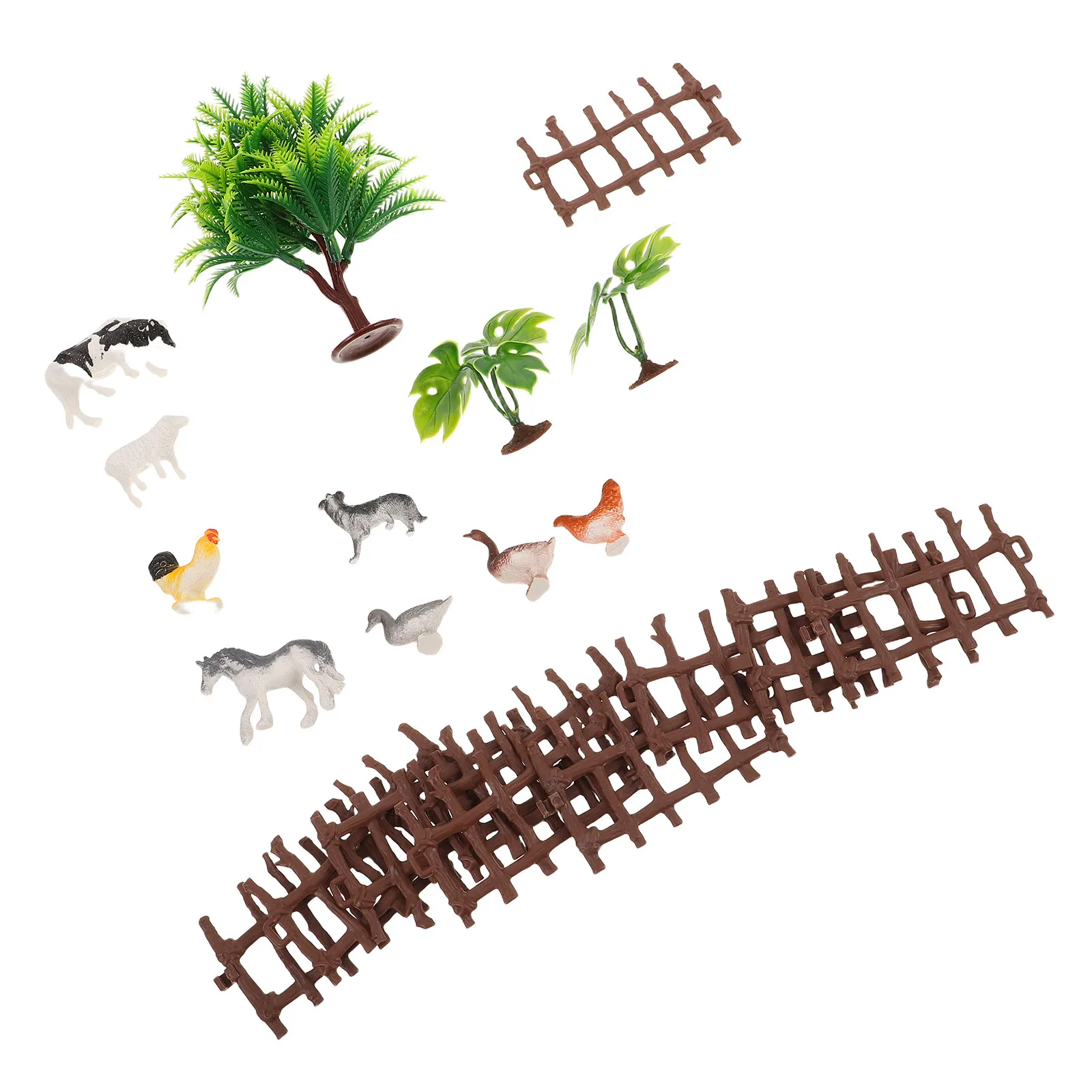 1Set Realistic Farm Scene Miniature Animal Figures with Fence Chicken Ducks Geese Educational Role Play Home Display