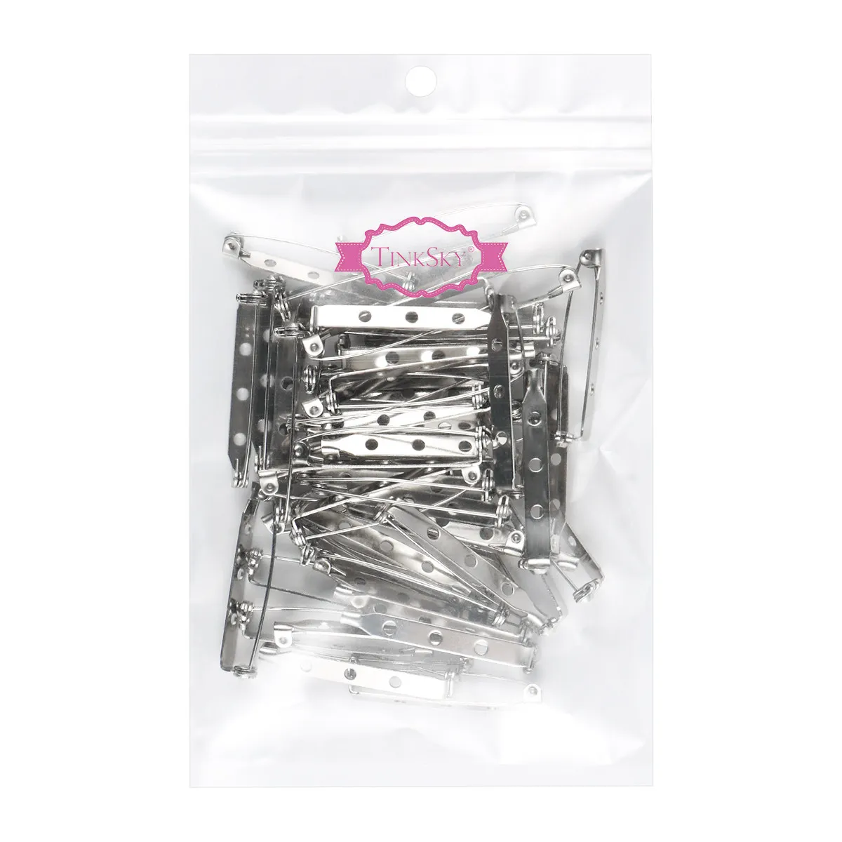 50Pcs Breastpin Bright Safety Catch Brooch Bar Three Holes Iron Back Pins for Jewelry Making Name Tags Craft Accessories