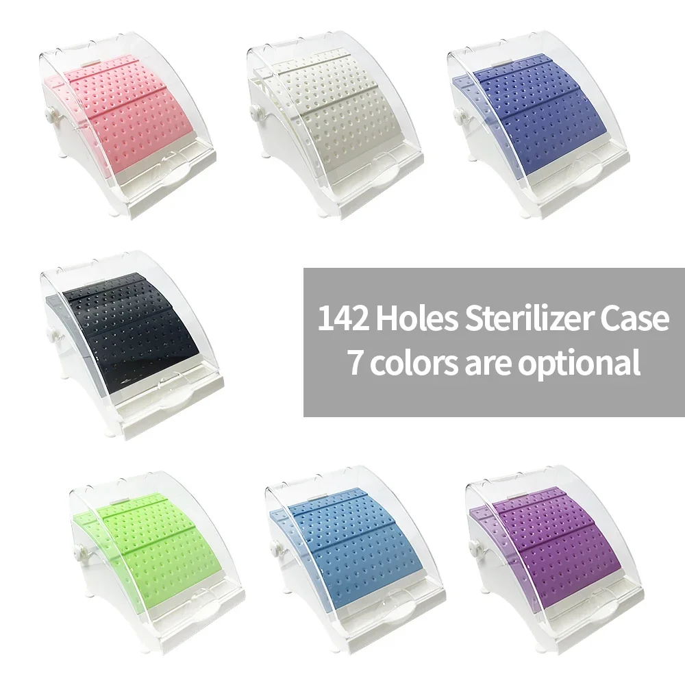 142 Holes 4Pcs Dental Bur Holder Diamond Burs Drills Stand Block Sterilizer Case Disinfection Box With Dust Cover