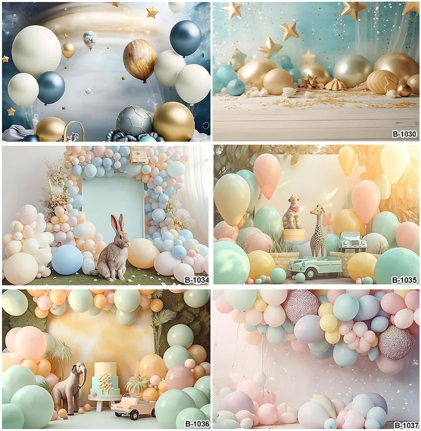 Balloons Cake Smash Backgrounds Animals Rabbit Photographic Birthday Party Wooden Floor Baby Portrait Backdrops Photo Shoot