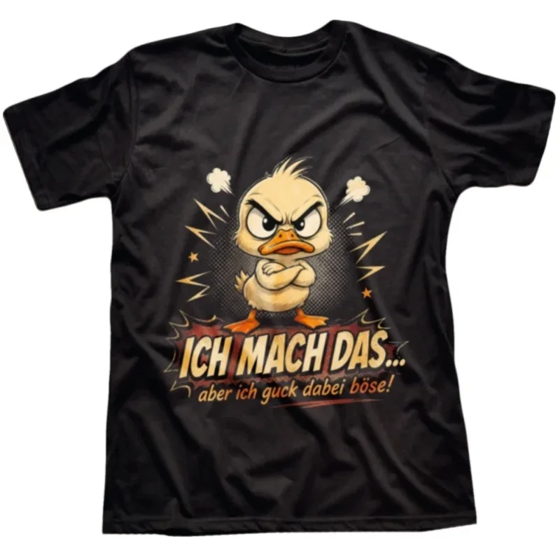 1 Stück 100% Baumwolle Unisex T-Shirt mit Aufdruck einer wütenden Cartoon-Ente und deutschem Text, O-Ausschnitt, kurze Ärmel, Übergröße, bequeme Freizeitkleidung, maschinenwaschbar.