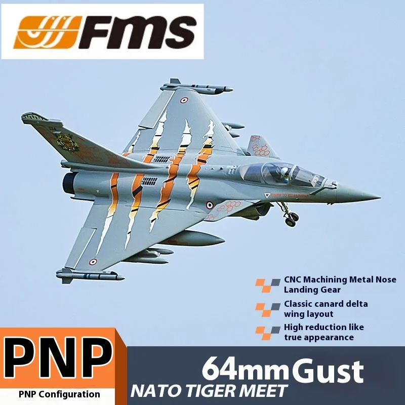 Fms 64mm Channel Jet Rafale Fighter Assembly Fixed Wing Remote Control Electric Duck Wing Model Nato Tiger Meet Coating Model