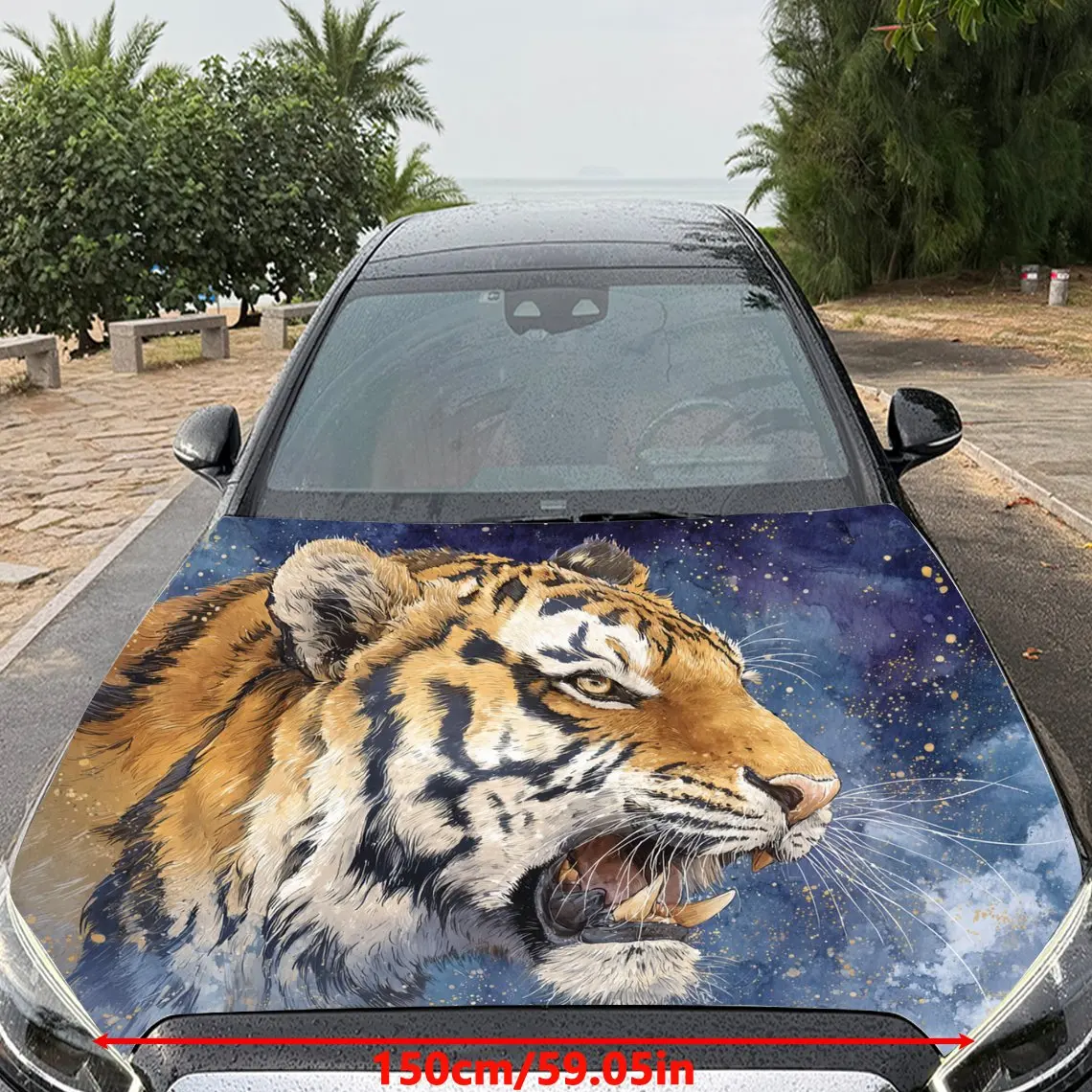 Car Decals Tiger with a Stunning, Cosmic - Themed and Dynamic - Expression Background Car Hood Sticker, Waterproof Self - Adhesi