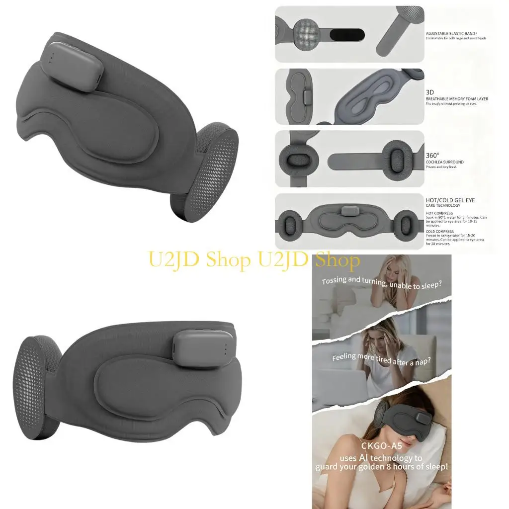 U2JD Speaker Playback Rest Mask for Night Routine and Travel Breaks, 3D Contoured Light Blocking Cups with Soft Padding