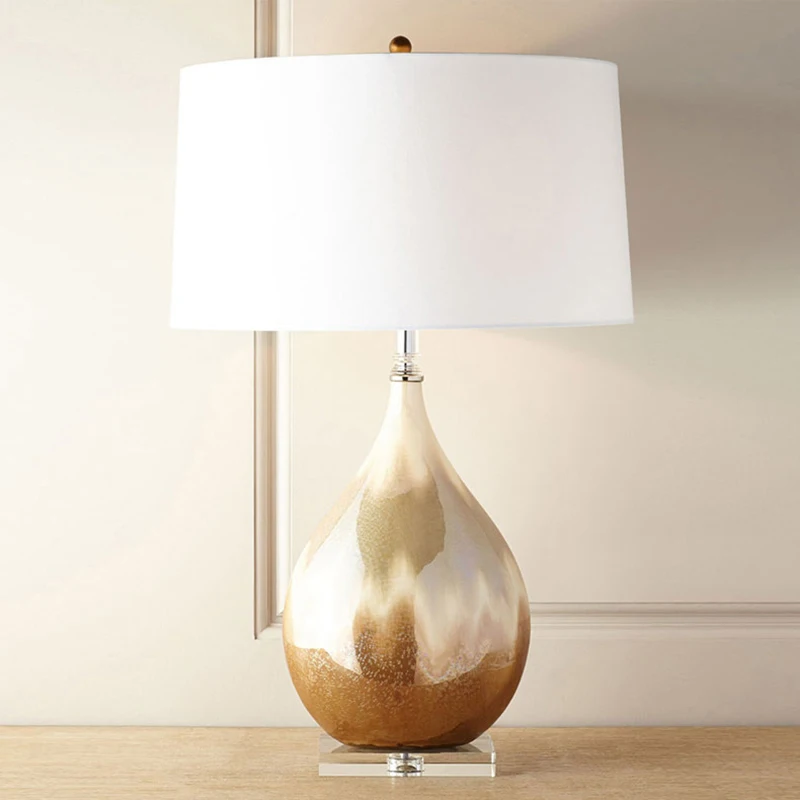 American Table Bedroom Bedside Lamp Personality Designer Creative Pearl Glaze Ceramic Table Lamp Light Luxury Hotel Study Lamp