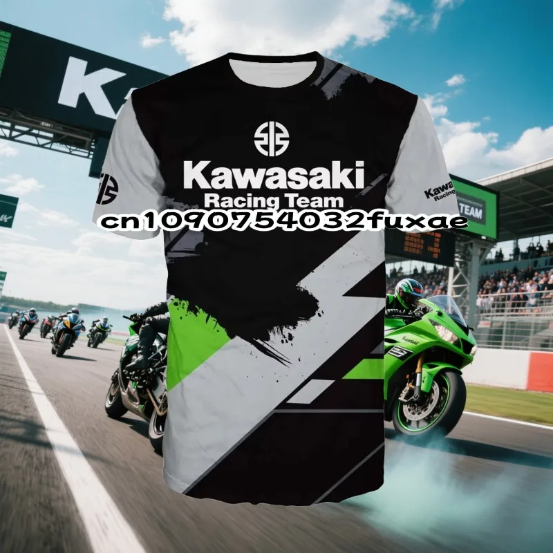 

Мужская летняя новая мотоциклетная футболка Kawasaki 2026, футболка с 3D цифровым принтом для верховой езды, женский детский спортивный топ