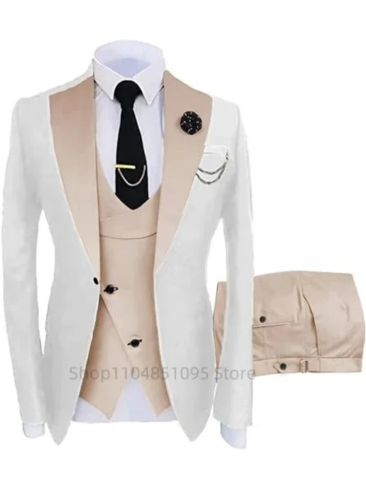 

Slim Fit 3 Pieces Men Wedding Suits One Button Jacket Vest Pant Groom Tuxedos Suits Best Man Blazer for Bussiness Party Prom