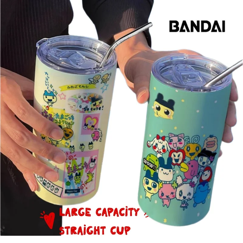 New Tamagotchi high color value cartoon cute thermos cup with straw creative personality portable stainless steel cup coffee cup