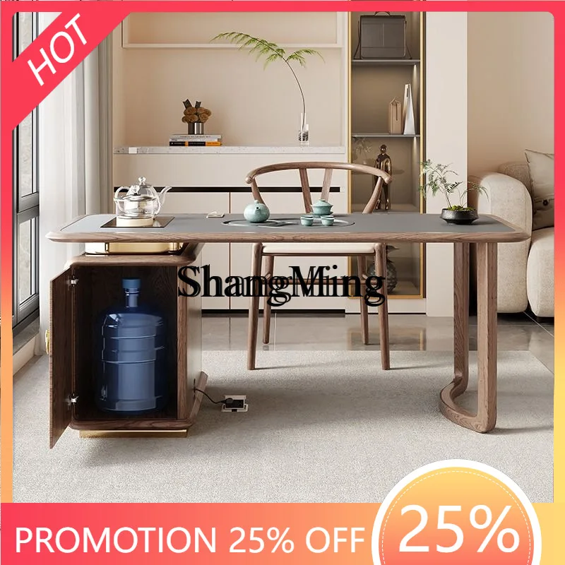 

FG household solid wood balcony small tea table combination new Chinese living room tea table small home office tea table in one