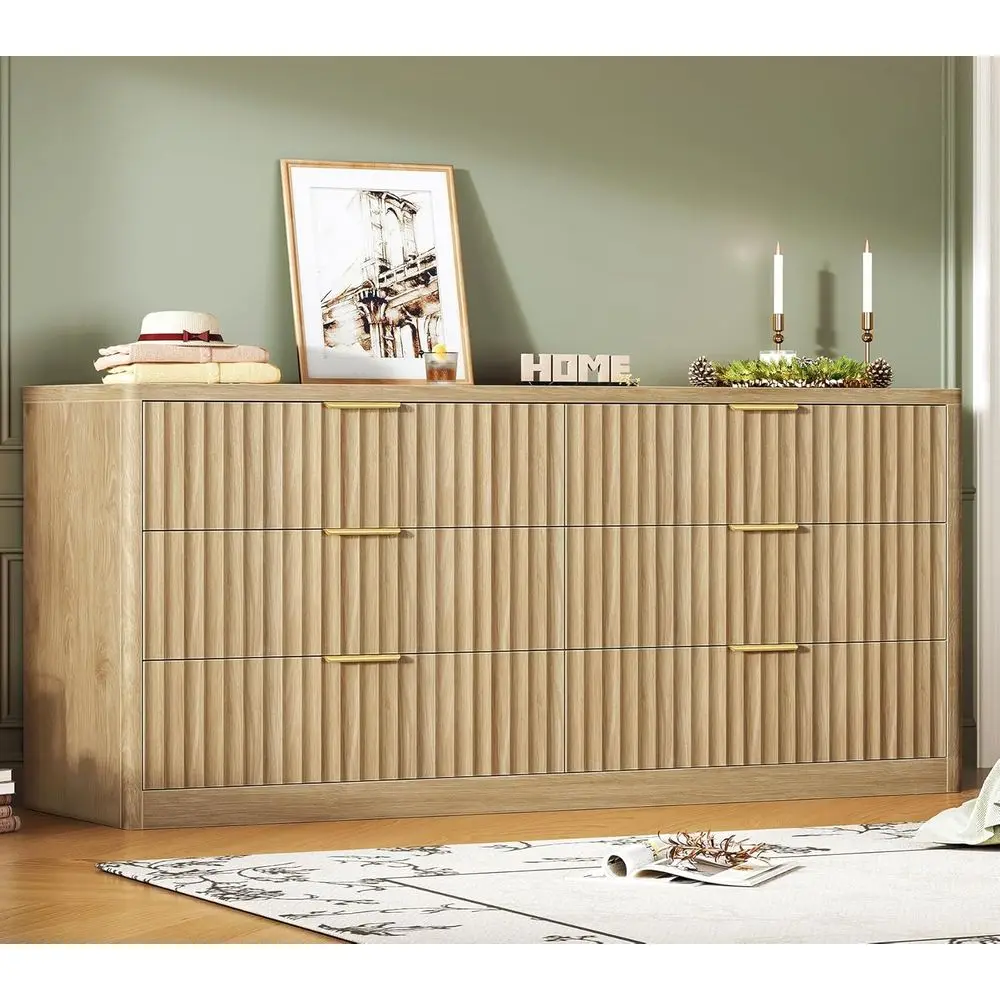 

Bedroom with 6 Drawers, Chest of Drawers, Curved Design, 6 Drawer Dresser, Lattice Drawers, Wooden Dressers for Bedroom, Living