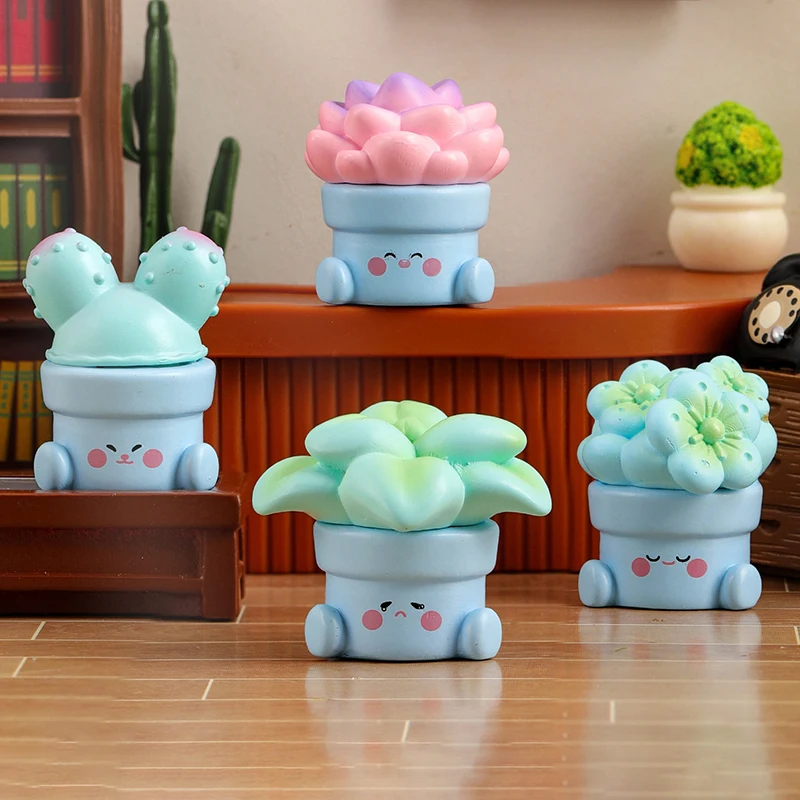 2 Pcs Simulation Small Potted Plant Cactus Desktop Decorative Ornaments Cute Doll Car Centre Console Decoration Resin Crafts