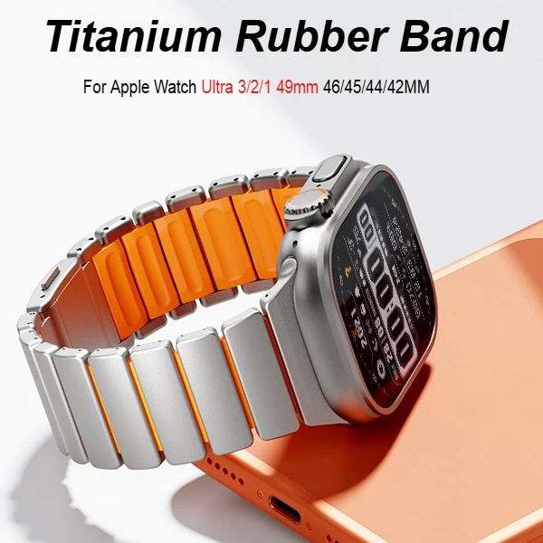 Bracelet en titane + Silicone pour Apple Watch Ultra 3/2/1 49mm S11 46mm, Bracelet magnétique de lux