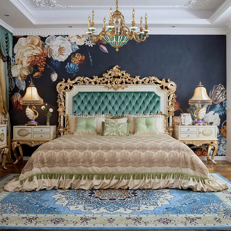 French Luxury Bedroom Furniture Solid Wood Carved Shell Inlaid king Size Bed European Fabric Leather Bed