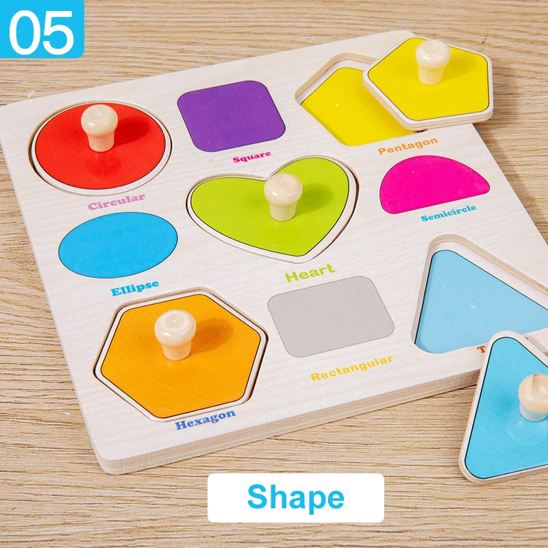 Holzpuzzle Montessori Spielzeug für Kinder Cartoon Tier Verkehr Hand Greifbretter Frühes Lernen Lernspielzeug für Kinder