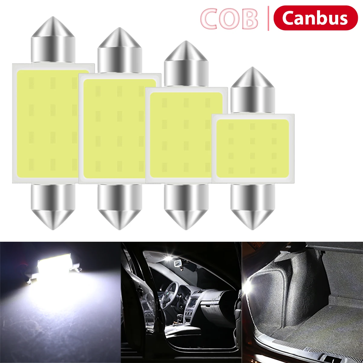 2Pcs C5W C10W Dome Light Bulb 31mm 36mm 39mm 41mm Festoon COB LED Car Interior Reading Lamp Clearance License Plate Light White